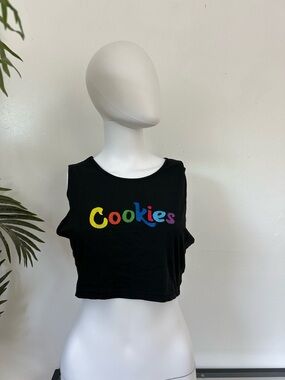 Cookies Black Crop Tank with Rainbow Logo